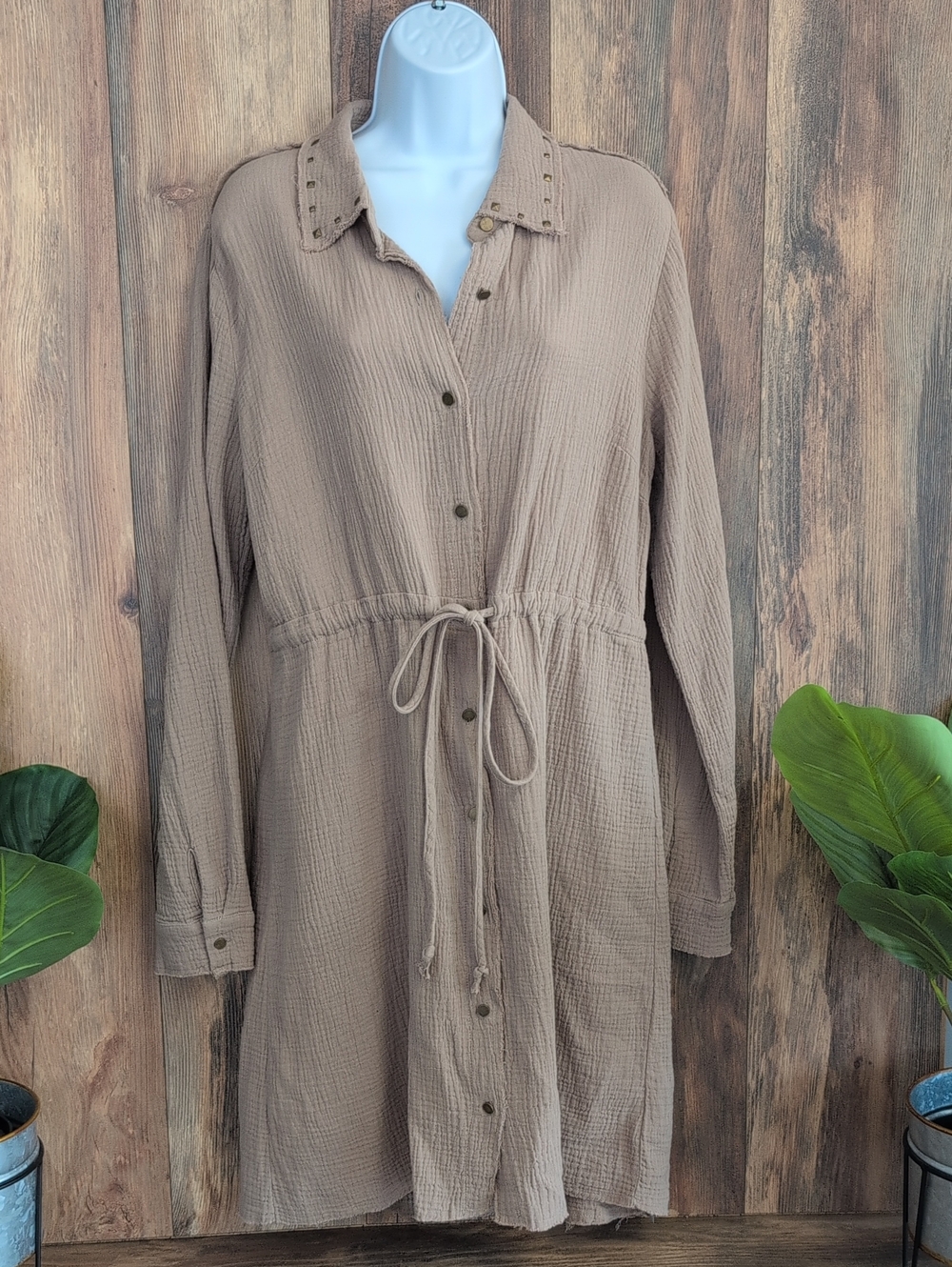 Hem & Thread NWT Ash Cotton Glaze Studded Button Down Dress L      590A